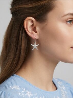 Cubic Zirconia Starfish Dangle Earrings – Silver Tone